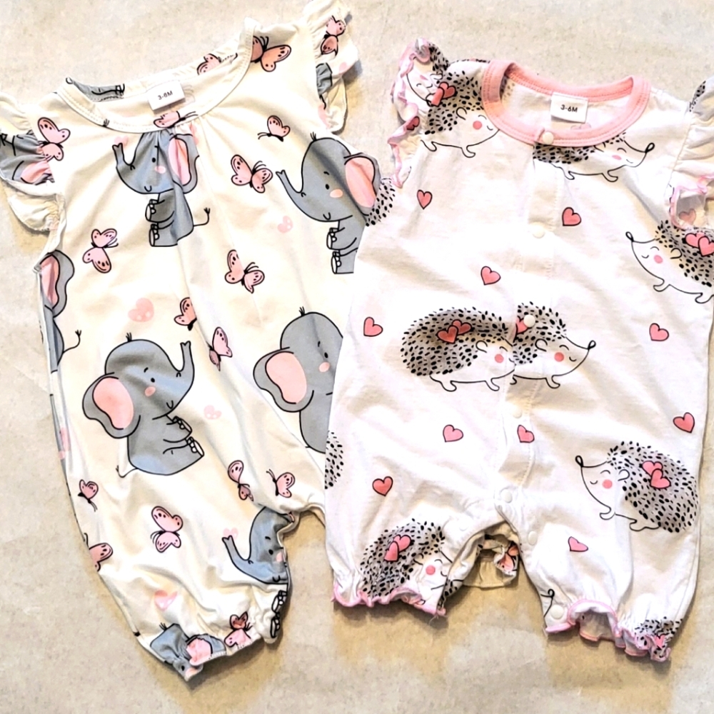 Two super cute baby short rompers